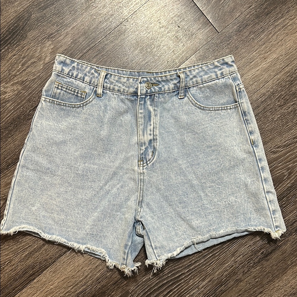 Denim Blue Jean Shorts Distressed Raw-Edge Casual